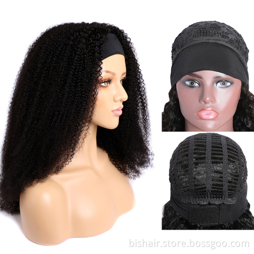 Cheap wholesale price Kinky Curly Headband Wig Human HairFull Machine Made Remy Water Head band Human Hair Wigs For Black  women